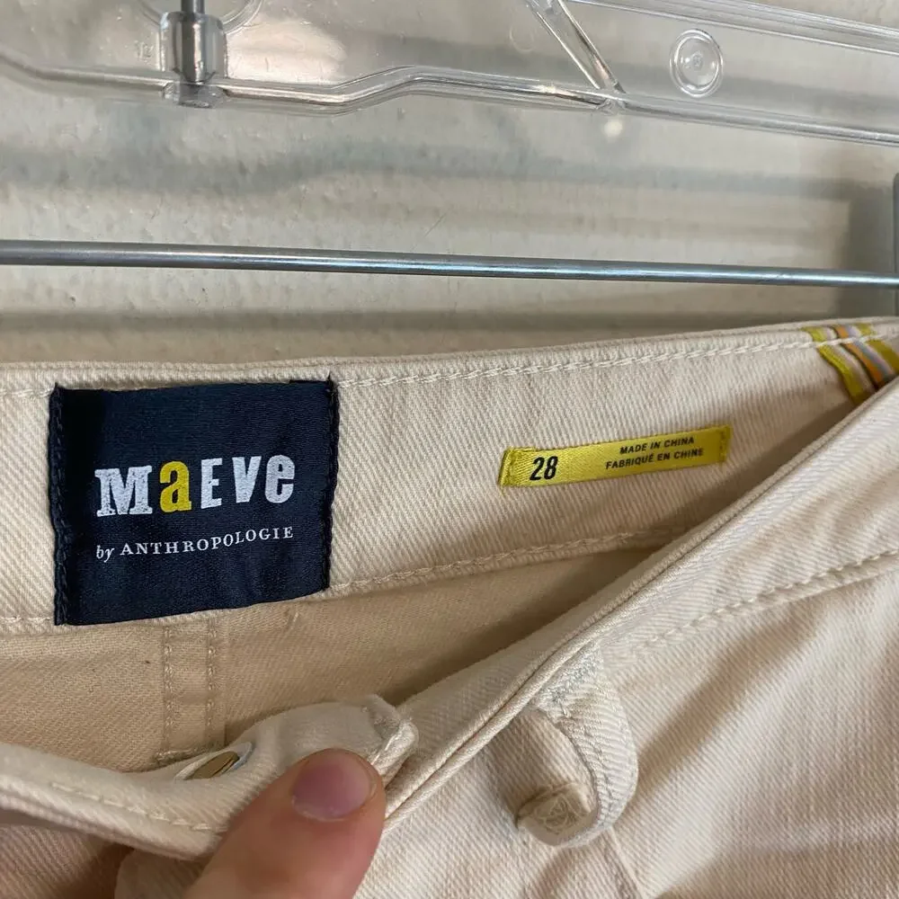 Maeve by Anthropologie Wide Leg Jeans Trouser Cream Women's Size 28 - Picture 3 of 7